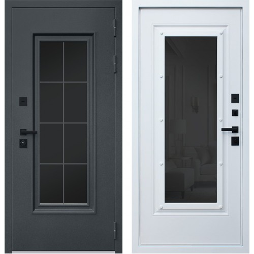 Входная дверь - АСД Титаниум с окном и английской решеткой (терморазрыв 3к)