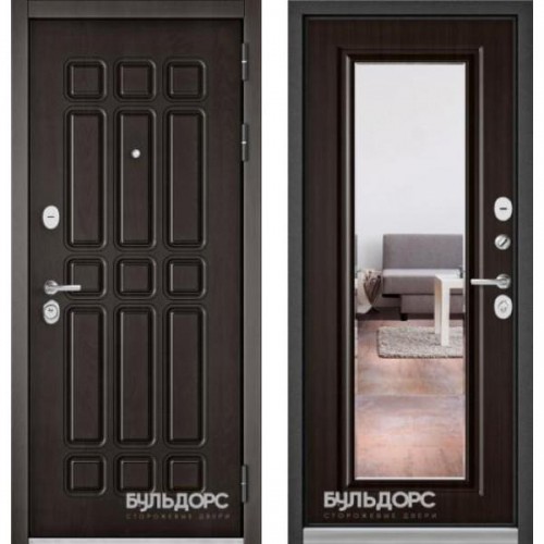 Входная дверь - Бульдорс STANDART 90 (PPДуб Шоколад 9S-111/Ларче шоколад зеркало 9S-140 )